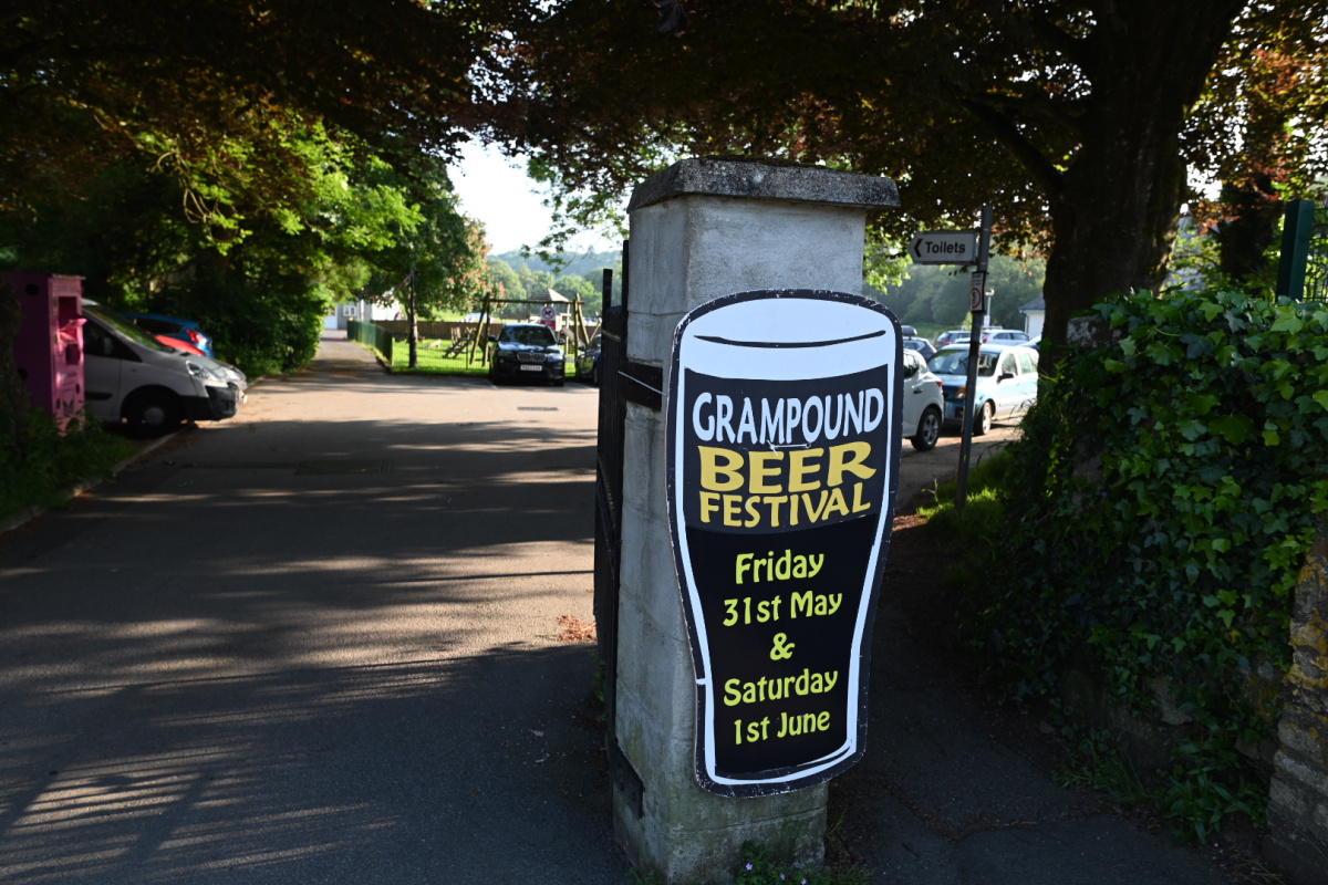 Photo of a beer festival sign at the entrance to the recreation ground.